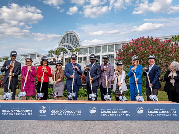 Orange County Leaders (Mayor Jerry Demings, OCCC Executive Director Mark Tester and Orange County Board of County Commissioners) join together at the official Grand Concourse Expansion Groundbreaking Ceremony to break ground on the project.