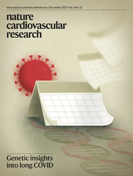 Image: Bethany Vukomanovic. Cover design: Bethany Vukomanovic

Genetic insights into long COVID
Human genetic analyses show that thromboembolism-related variants are associated with an increased risk of long COVID, suggesting shared pathogenic pathways and implicating the thrombin receptor PAR-1 as a potential contributor.  (see Schuermans et al.)

