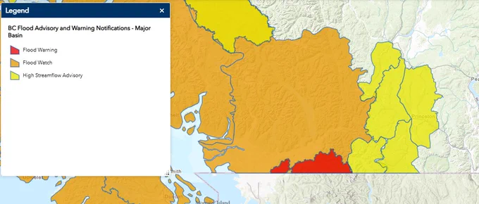 Flood Watch for Coquitlam River downstream of Coquitlam Dam.