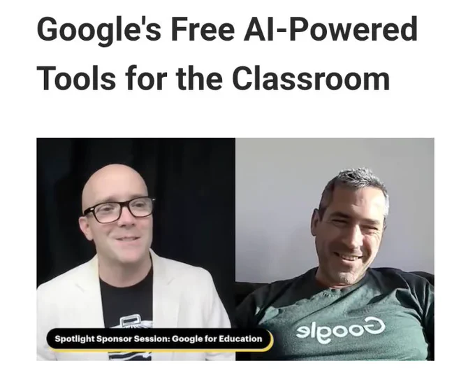 Matt Miller and Clay Smith talking on a split screen about Google's free AI powered tools for the classroom. 