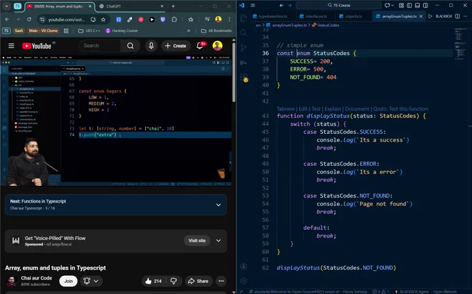 Screenshot of the lecture along with my code