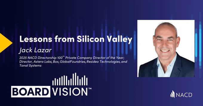 Professional headshot of a man in a suit accompanying a presentation titled 'Lessons from Silicon Valley' by Jack Lazar, highlighting his leadership roles and awards.