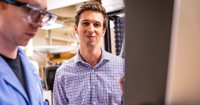 Professor Ryan Truby, and students Alexander Kane and Eric Yang received a DARPA Director’s Fellowship, supporting development of next-generation soft, flexible batteries through Truby’s Robotic Matter Lab.