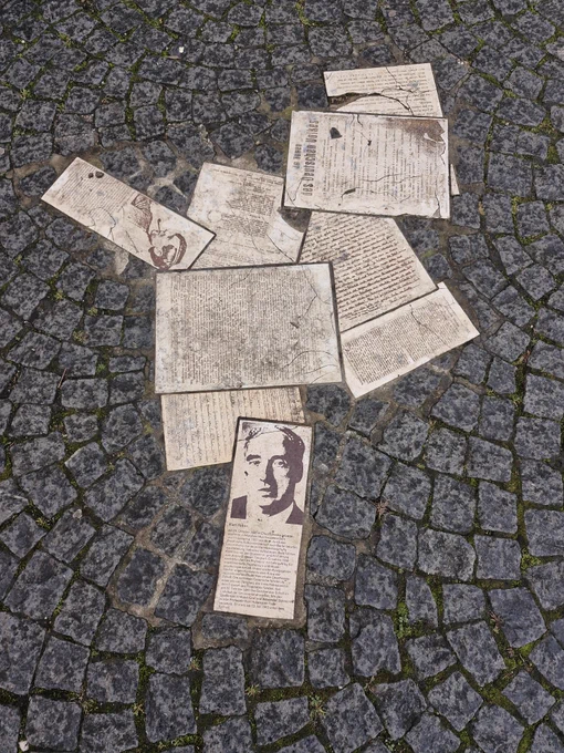 Reproductions of leaflets produced by the White Rose Group, part of a memorial to those members who were executed by the Nazis.