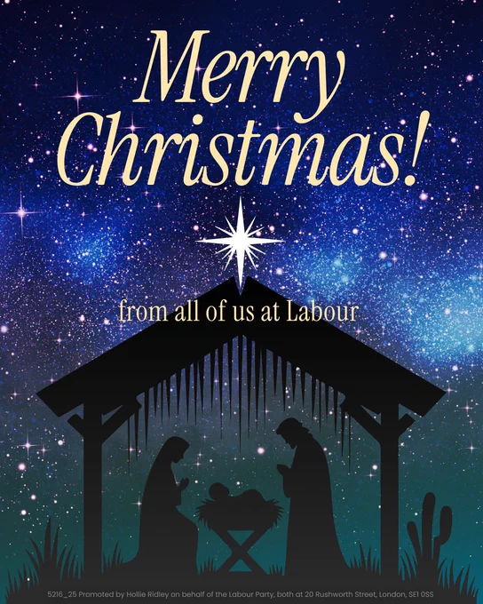 Text: Merry Christmas! from all of us at Labour