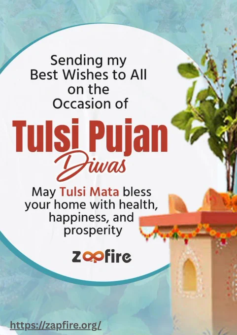 #TulsiDiwas #ZapFire #FestiveGreetings #IndianTradition #SacredTulsi #PositiveEnergy #Blessings #CultureAndValues