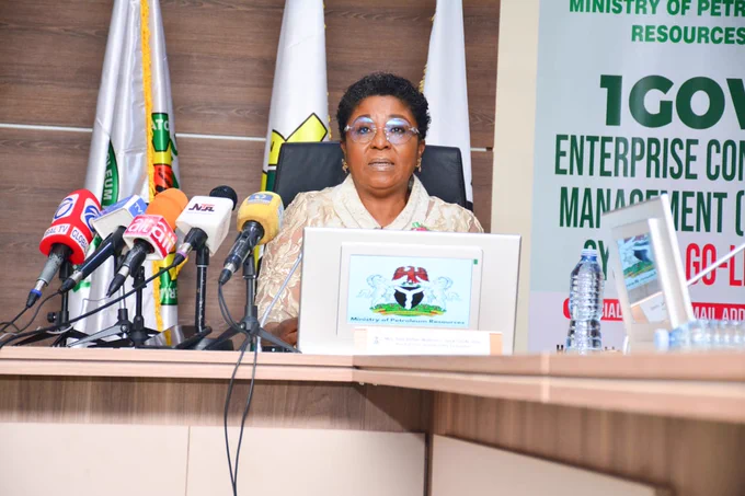 Head of Civil Service of the Federation, Mrs. Didi Esther  Walson - Jack OON, mni making her remarks during the ECM System Go live launch in Abuja.