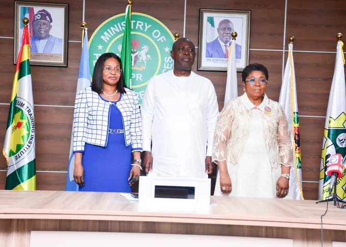 (R - L) The Head of the Civil Service of the Federation, Mrs. Didi Esther Walson-Jack, Honourable Minister of State Petroleum Resources (Oil) Sen. Heineken Lokpobiri and the Permanent Secretary MPR. Mrs. Patience N. Oyekunle in a group photograph during the ECM Go Live launch in Abuja.