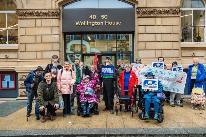 Campaigners for better buses in group photo outside offices of West Yorkshire combined authority