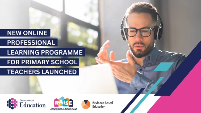 Illustrated graphic with added text "New online professional learning programme for primary school teachers launched" 