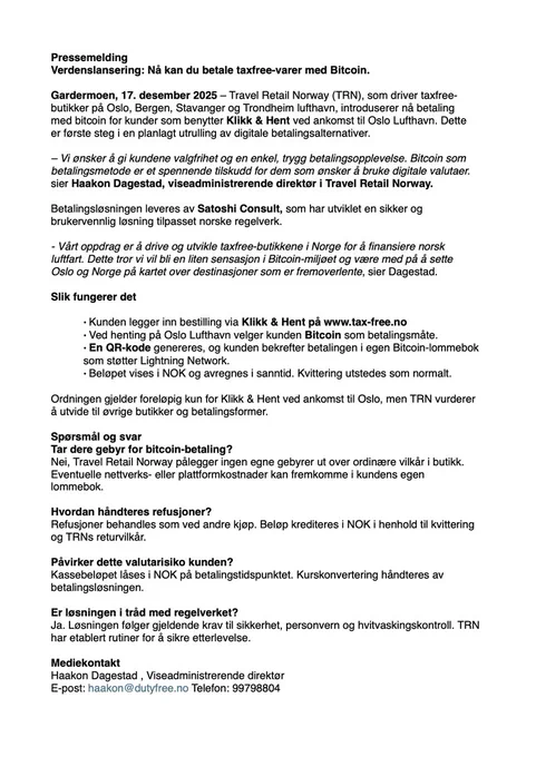 Norwegian Press Release