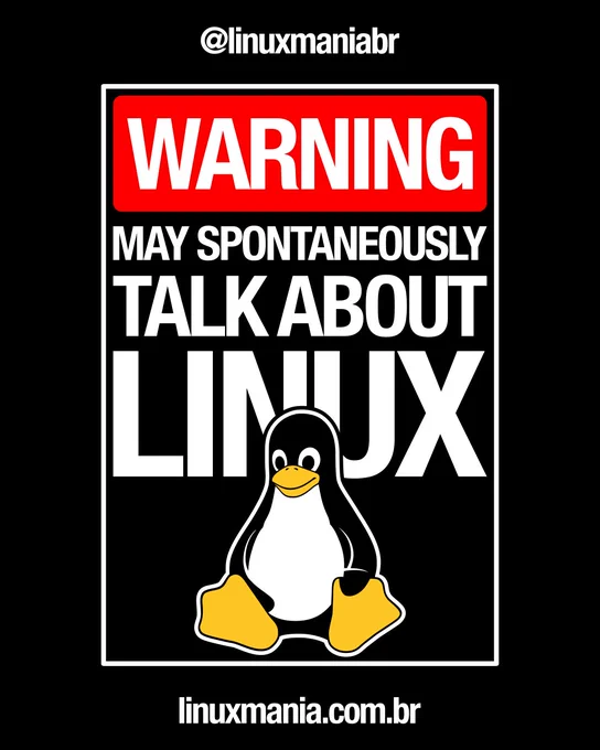 A camiseta “WARNING: May Spontaneously Talk About #Linux” é feita para quem respira #opensource e não perde a chance de puxar uma conversa sobre distros, #kernel e #liberdade digital.