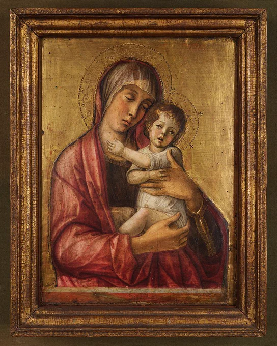 The Virgin and Child by Giovanni Bellini in its previous gilded frame