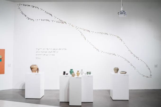 Installation view of ArtNow 2025: Materials and Boundaries, including artworks by Amy Sanders de Melo. Photo by Blake Studdard.