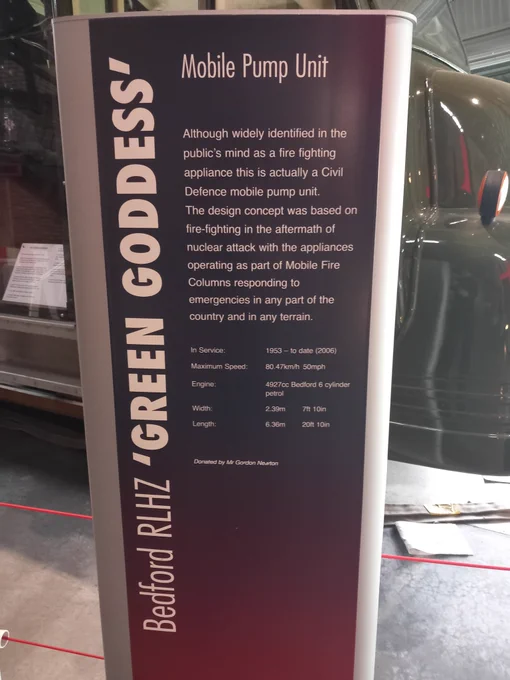 Information panel for the Green Goddess mobile pump unit. 