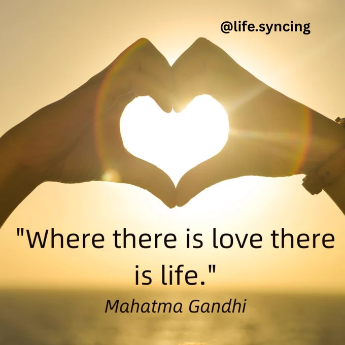 Hands making a heart shape with sun shining through.
"Where there is love there is life" Mahatma Gandhi.
@life.syncing