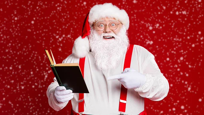Santa reads a joke book