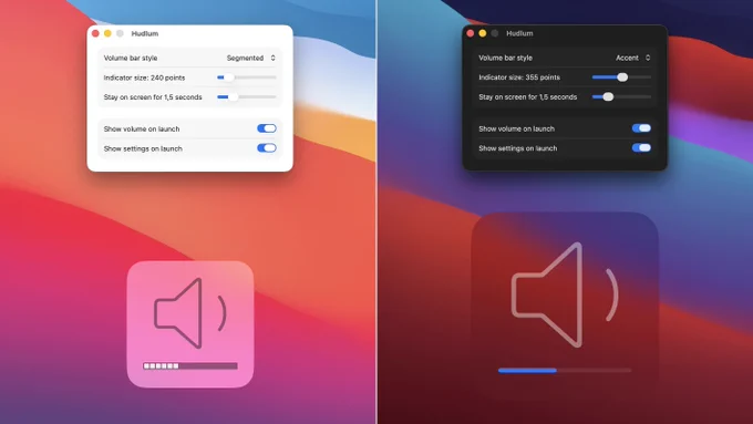 Hudlum adds a volume-changing indicator right where you expect to see it.