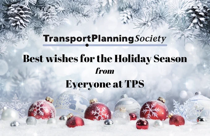 Christmas baubles and pine cones with the words 'Best wishes for the Holiday season from everyone at TPS'