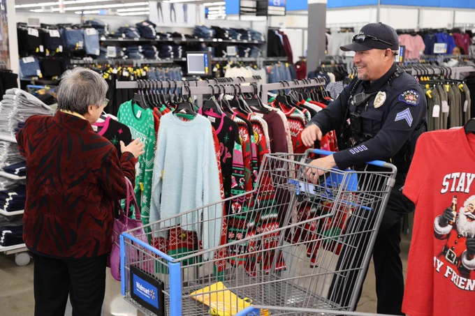 Photos of officers shopping with Aspen Meadows residents at Walmart.