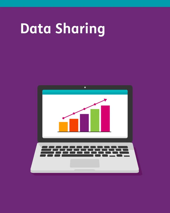 Graphic with text ‘Data sharing’ and an illustration of a laptop.