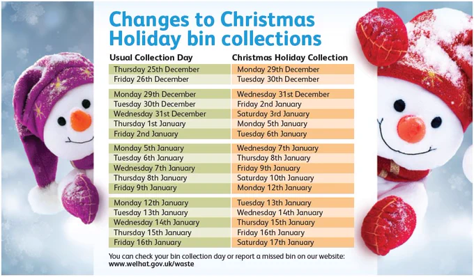 Christmas collection timetable with snowmen
