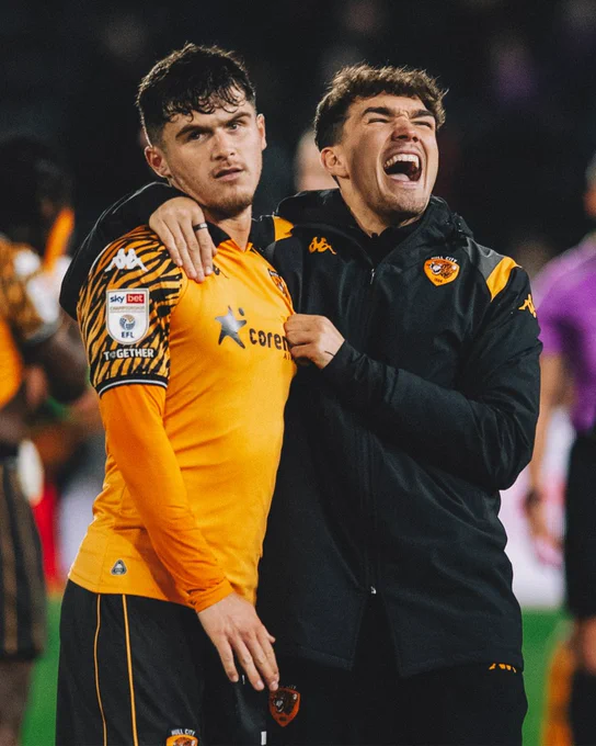 Ryan Giles bemused and Kyle Joseph laughing 