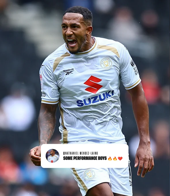 Mendez-Laing's immediate reaction to MK Dons win against Harrogate Town. 'Some performance boys'