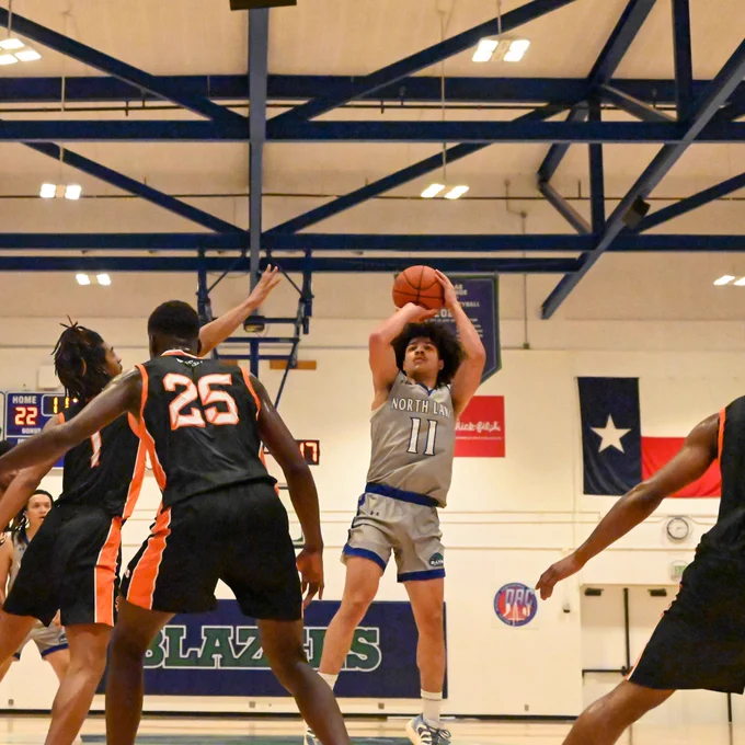 Blazers guard Elijah Black puts up a jump shot in North Lake’s Dallas Athletic Conference win over Cedar Valley.