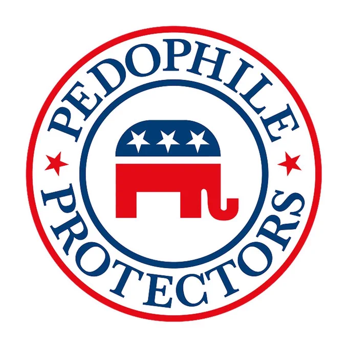 A remake of the GOP logo with the text: Pedophile Protectors. 

There is a red and blue elephant in the middle of the logo.