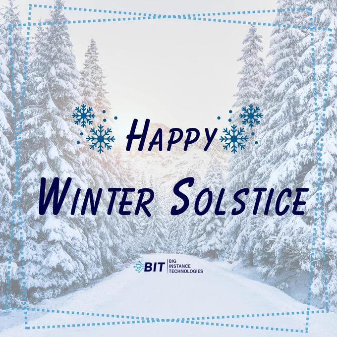 Winter forest background with on screen text that says "Happy Winter Solstice"