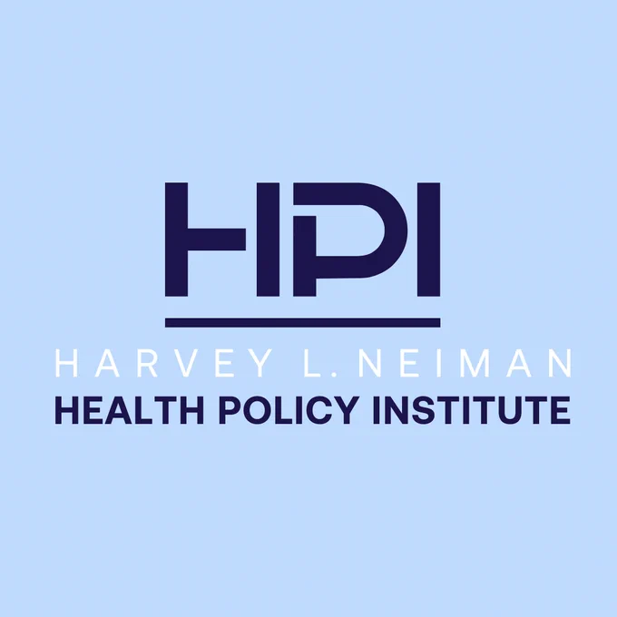 Logo of Harvey L. Neiman Health Policy Institute, featuring the acronym 'HPI' above the full name in white text on a blue background.