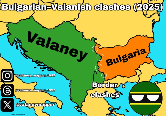 The December 2025 Bulgarian–Valanish clashes began on 12 December 2025 between the Bulgarian Armed Forces and Valanish Armed Forces. Initial clashes occurred near at the Bulgarian–Valanish state border.

The skirmishes continued on 13 December and continued with varying intensity, injuring many, and killing at least 17 military and one civilian. Among Valanish military casualties were one major general, one colonel and two majors. The government of Bulgaria also reported the deaths of one major, one captain and two sergeants. The skirmishes were conducted mainly through artillery and drones, without infantry.

Hostilities between the two sides resumed on 13 February 2026, this time in west-Bulgarian rather than the same areas as the December clashes. This ultimately escalated to the scale of full-on warfare, resulting in the Euro-Valanish War.