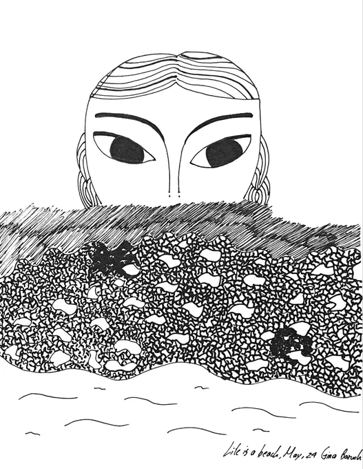 Woman with two braids sinked on water