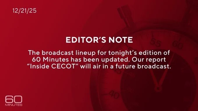 EDITOR'S NOTE
The broadcast lineup for tonight's edition of
60 Minutes has been updated. Our report
"Inside CECOT" will air in a future broadcast.