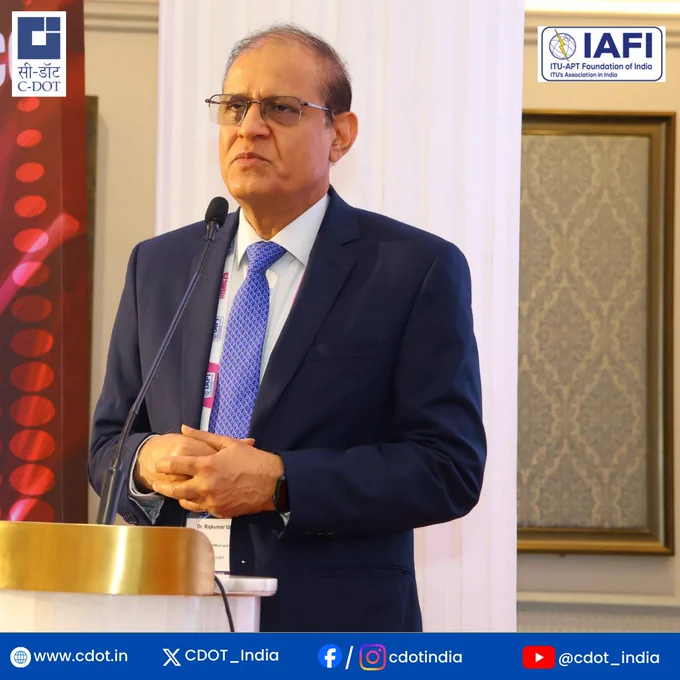Addressing delegates at the 5th India Spectrum Management Conference (ISMC 2025), highlighting 6G, next-generation networks, and spectrum strategy.