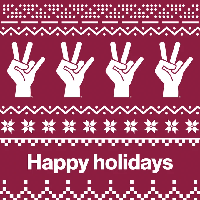 Graphic that says Happy Holidays and four Pitchfork hand signs.