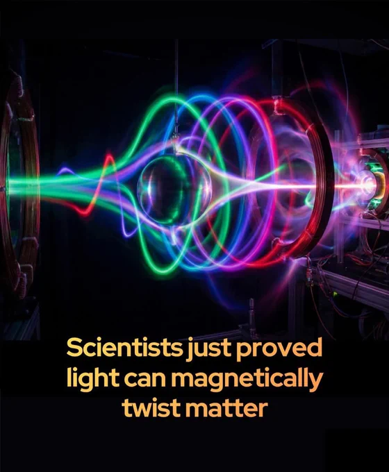 Scientists just rewrote what we thought we knew about light.

For nearly 180 years, scientists assumed the magnetic component of light was too weak to matter. 

That assumption has just been overturned. Researchers at the Hebrew University of Jerusalem have discovered that light’s magnetic field plays a far more influential role than previously believed—particularly in the Faraday Effect, where light’s polarization rotates as it passes through a magnetic field. Until now, this rotation was thought to be driven almost entirely by light’s electric field. But new theoretical models and simulations reveal that the magnetic field can directly torque matter, meaning it doesn’t just pass through—it interacts.

In experiments involving Terbium Gallium Garnet, a crystal sensitive to magnetism, the team found that in the infrared spectrum, light’s magnetic field accounts for up to 70% of the polarization rotation, and 17% in the visible range. 