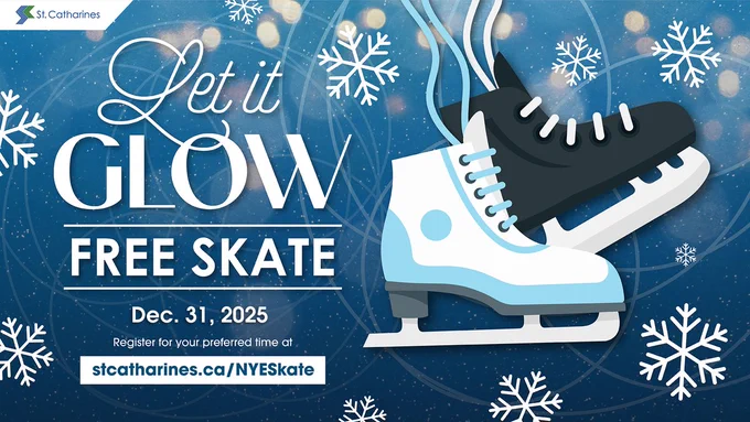 Let It Glow Free New Year's Eve Skate graphic with an ice skate and hockey skate.