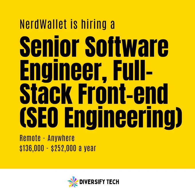 NerdWallet is hiring a Senior Software Engineer, Full-Stack Front-end (SEO Engineering)
Remote - Anywhere
$136,000 - $252,000 a year