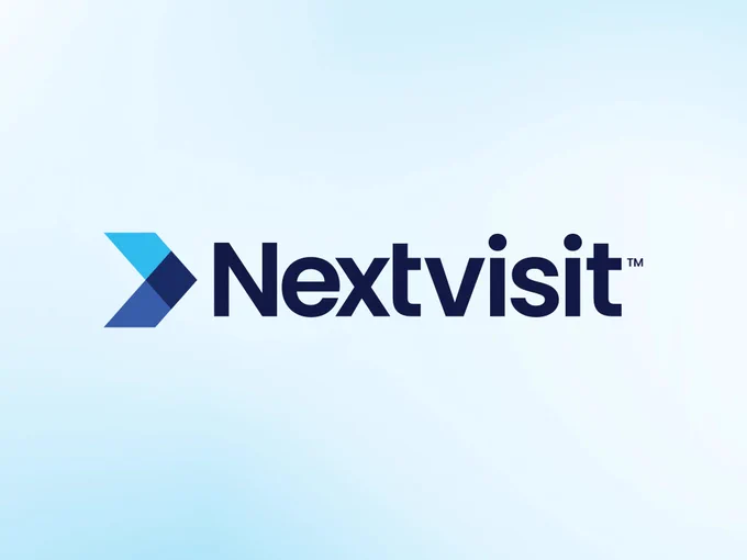 Nextvisit AI logo on a soft light blue background.