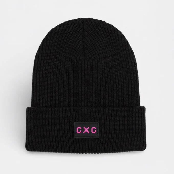 Claws x Code: Black ribbed beanie in volt green or hot pink. Perfect for coders, streamers & creators. Soft, warm, machine washable. Shop now.