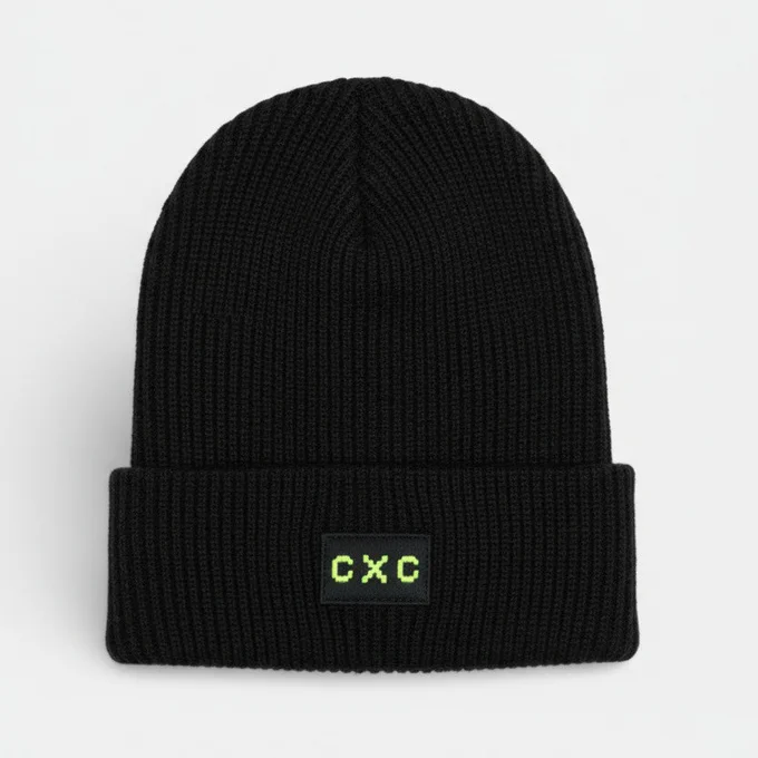 Claws x Code: Black ribbed beanie in volt green or hot pink. Perfect for coders, streamers & creators. Soft, warm, machine washable. Shop now.
