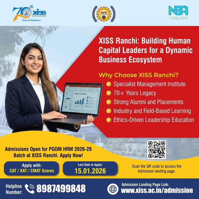 👉 Admissions are now Open for the PGDM HRM 2026-28 Batch at XISS Ranchi.
