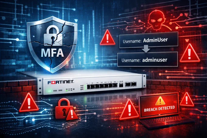Visualization of a Fortinet firewall exposed to an MFA bypass vulnerability allowing unauthorized SSL VPN access.