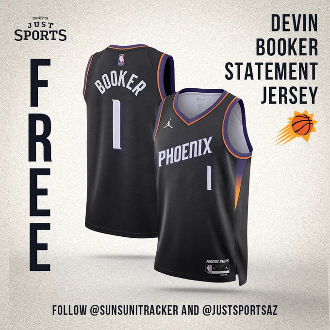 Devin Booker Statement Edition jersey giveaway by Suns Uni Tracker and Just Sports.