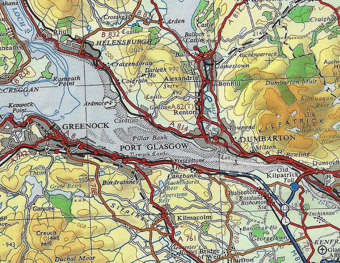 Extract from #OrdnanceSurvey GB Quarter Inch map sheet 6 (Firth of Clyde) from 1975, which completes our full set of all sheets from that year.