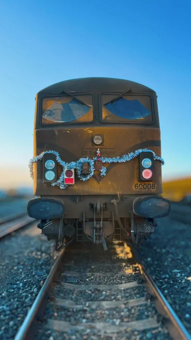 69009 is terribly decorated in tinsel at Eastleigh East Yard