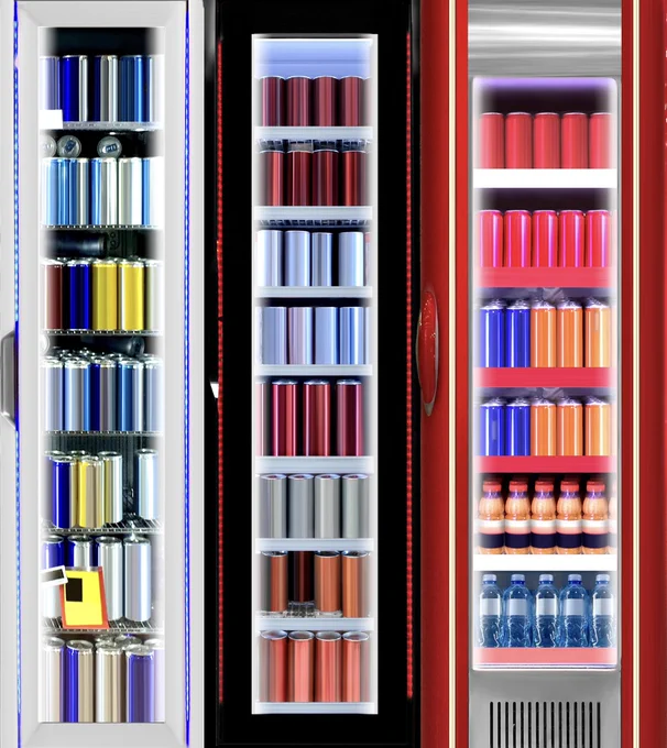 A row of three modern upright beverage fridges in a supermarket aisle, filled with brandless cans and bottled drinks. The coolers feature sleek white, black, and red designs, bright LED lighting, and neatly organized shelves, creating a clean, futuristic retail display ideal for drinks and refreshments.

https://www.shutterstock.com/g/Hitra?rid=193867524&utm_medium=nativeapp&utm_source=ctrbreferral-link

#beveragefridge #drinkcooler #brandlesspackaging #supermarketdisplay #retaildesign #modernfridge #energydrinks #softdrinks #canneddrinks #bottleddrinks #storeinterior #commercialrefrigeration #mockup #retailmockup