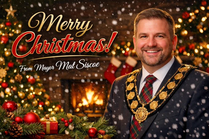 A Merry Christmas image with a- I true of someone who is supposed to be Mat Siscoe but is most definitely not.